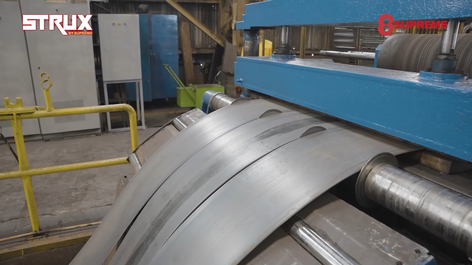 Steel processing machinery shown in the Supreme company video