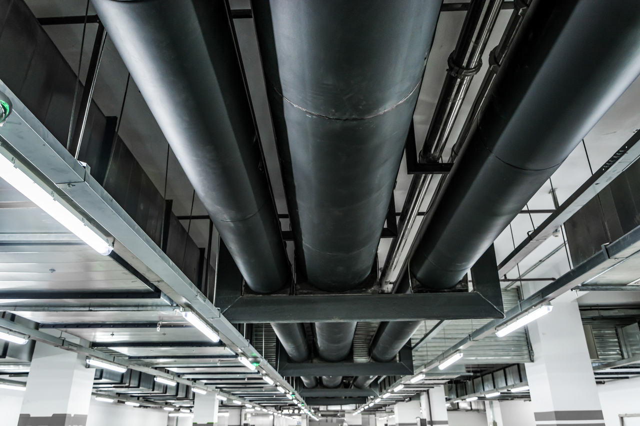 Black iron pipes installed in a facility