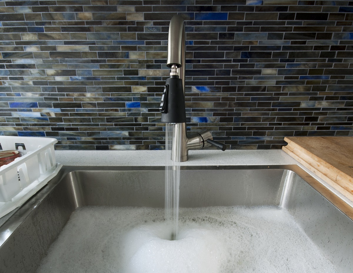 Kitchen Sink With Soapy Water