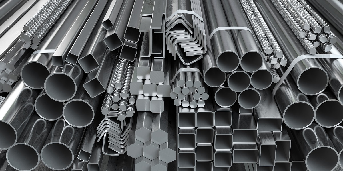 Different metal rolled products. Stainless steel profiles and tu