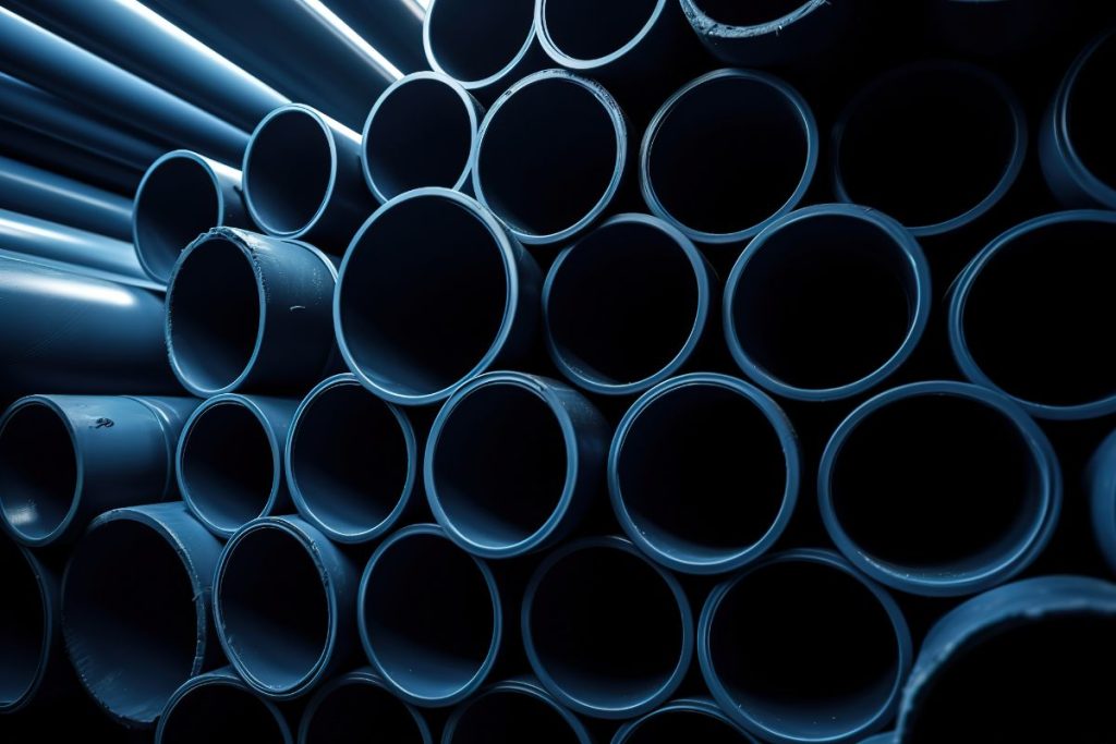 Advantages Of Using A Black Iron Pipe   Stack Plastic Pipes Building With Blue Light Shining Them 1024x683 